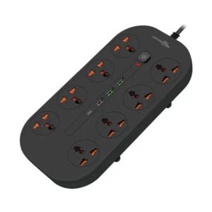 PORODO BLUE 8 AC POWER STRIP UNIVERSAL SOCKETS 3000W 3M BLACK PD-FWCH035-BK