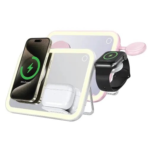 PORODO MULTI DEVICE WIRELESS CHARGING MIRROR WITH LIGHT PD-LFST108-PK