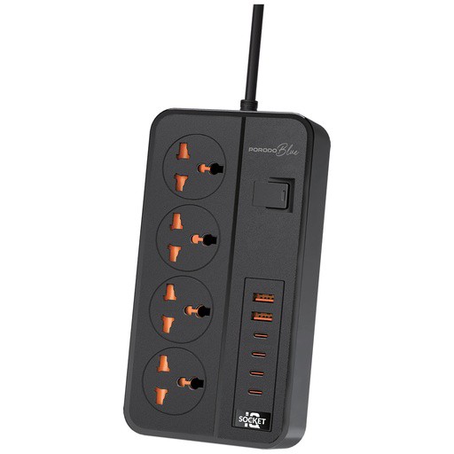 PORODO MULTI PORT POWER HUB 2M BLACK PB-3AC6A2M-BK