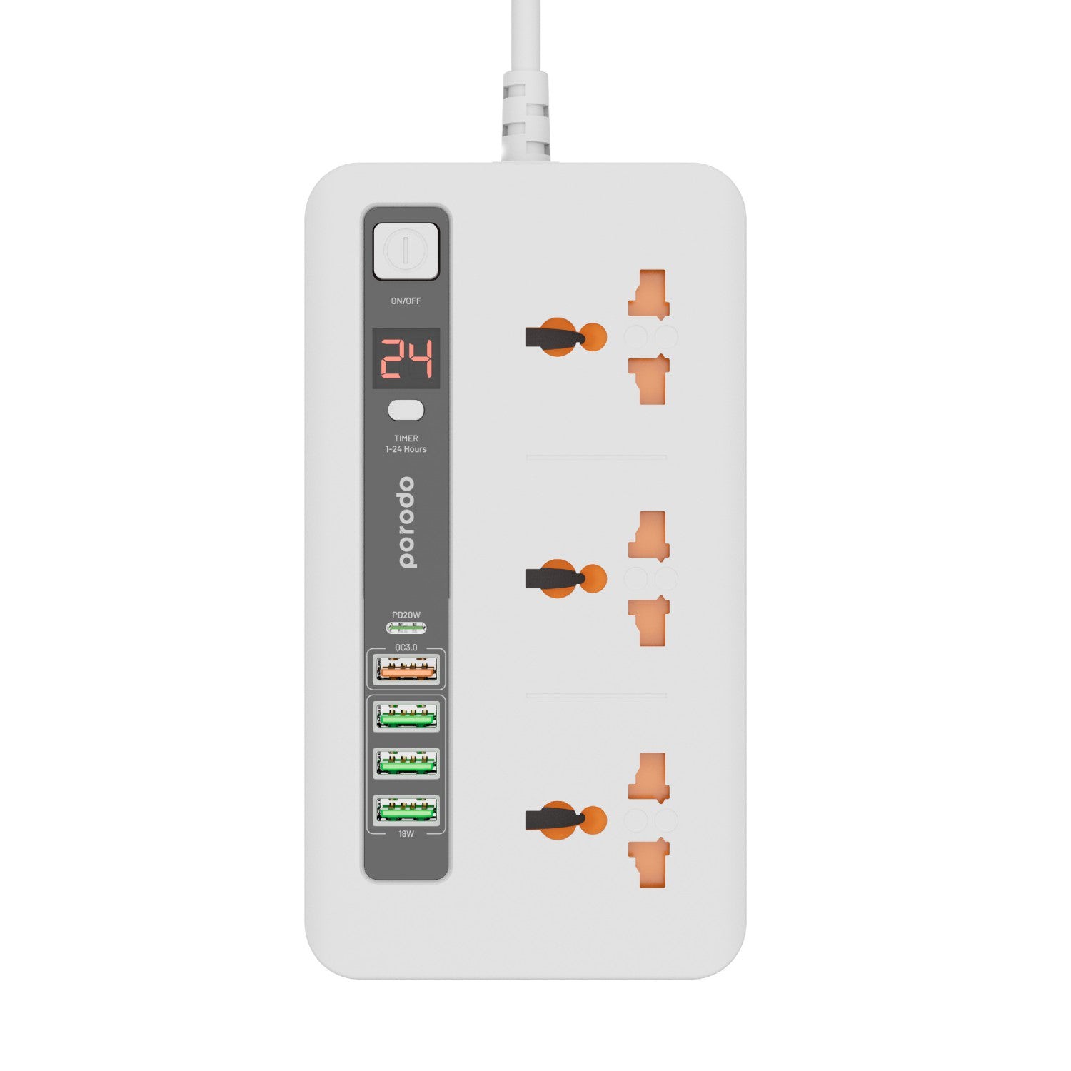 PORODO MULTIPORT POWER HUB 2M WHITE PD-FWCH013-WH