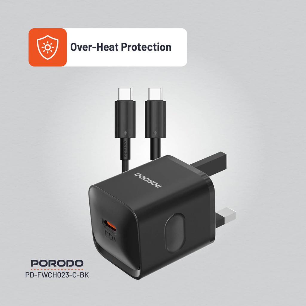 PORODO PD 20W USB C POWER DELIVERY WALL CHARGER PD-FWCH023-BK