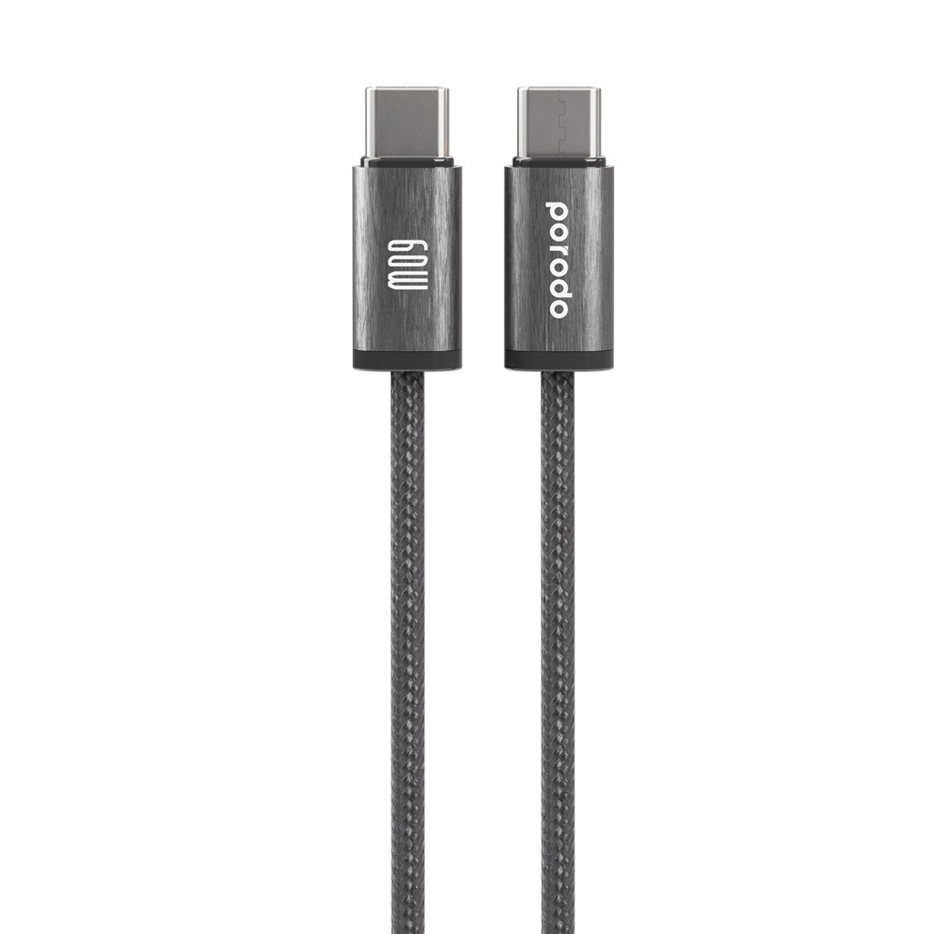 PORODO PD 60W WOVEN BRAIDED USB C TO USC C CABLE 1.2M BLACK PD-W60CC1-BK