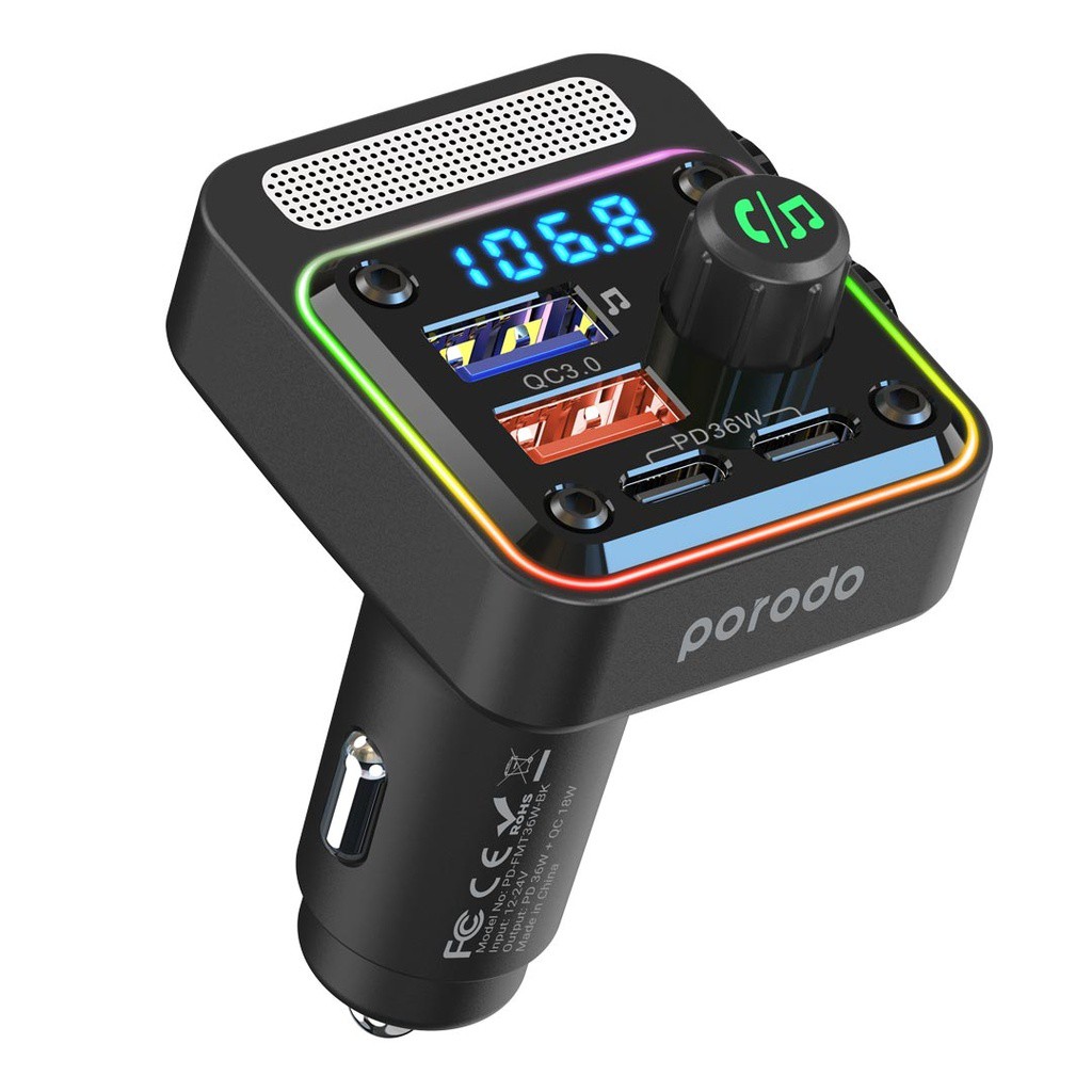 PORODO QUICK-CHARGE FM CAR CHARGER PD 36W BLACK PD-FMT36W-BK