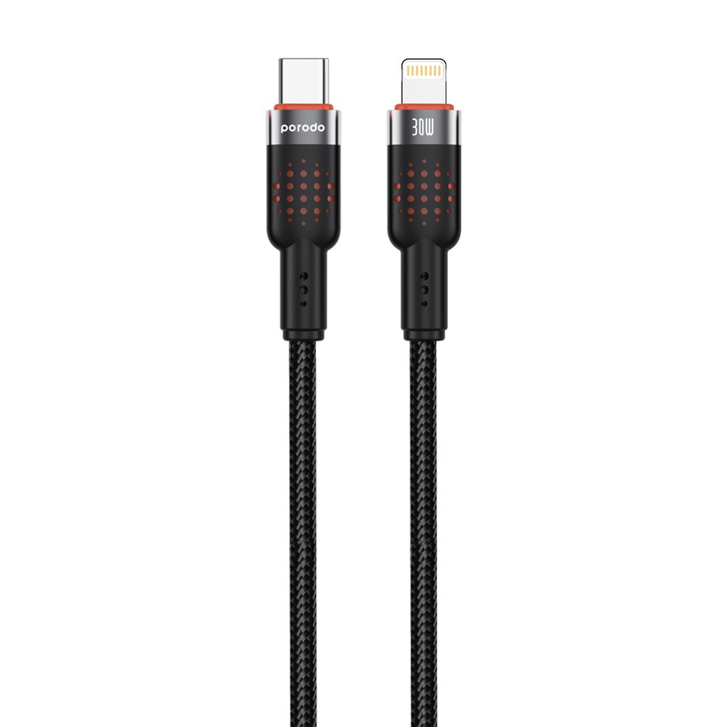 PORODO USB C TO LIGHTNING ALUMINUM BRAIDED CABLE 1.2M PD30W PD-CBL0010-BK