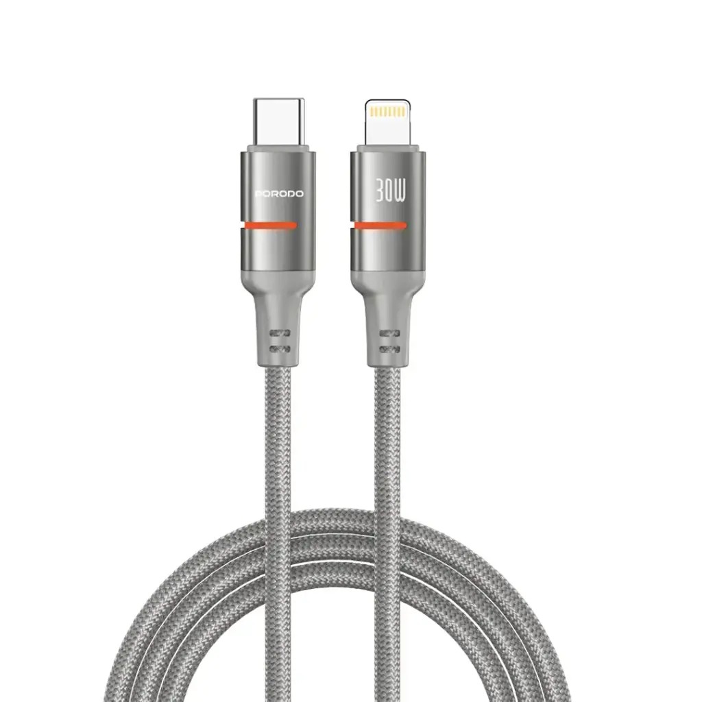 PORODO USB-C TO LIGHTNING LED LIGHT CABLE 3M GRAY PD-CBL0031-GY-L