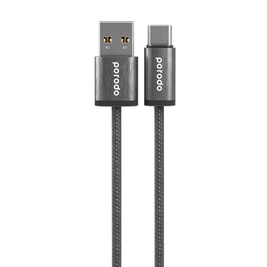 PORODO WOVEN BRAIDED USB A TO TYPE C CABLE 1.2M BLACK PD-WV3AC1-BK