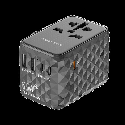 POWEROLOGY UNIVERSAL MULTI-PORT GAN TRAVEL ADAPTER PD 65W P65W3PD-GY