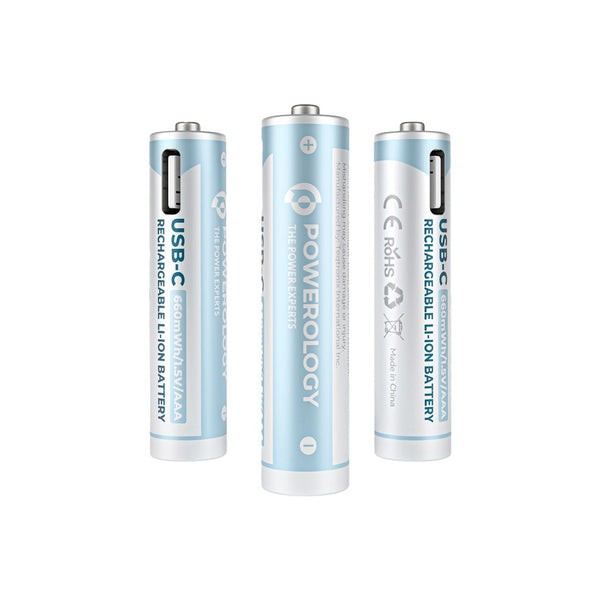POWEROLOGY USB C RECHARGEABLE LITHIUM BATTERY AAA WHITE 4PC PACK PAAAV2RBT