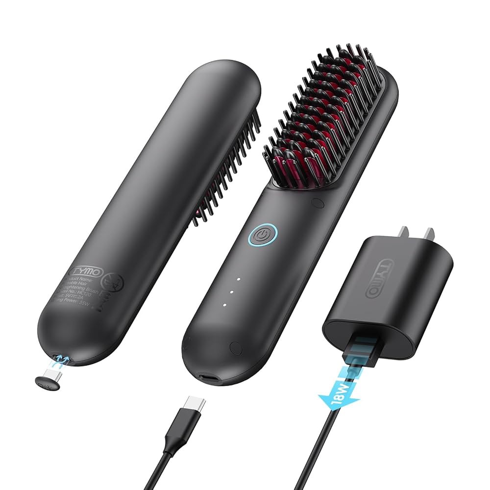 TYMO PORTA PORTABLE HAIR STRAIGHTENING BRUSH BLACK HC120