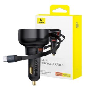 BASEUS ENJOYMENT PRO CAR CHARGER U+ RETRACTABLE TYPE C CABLE 60W C00057800111-00 CLUSTER BLACK