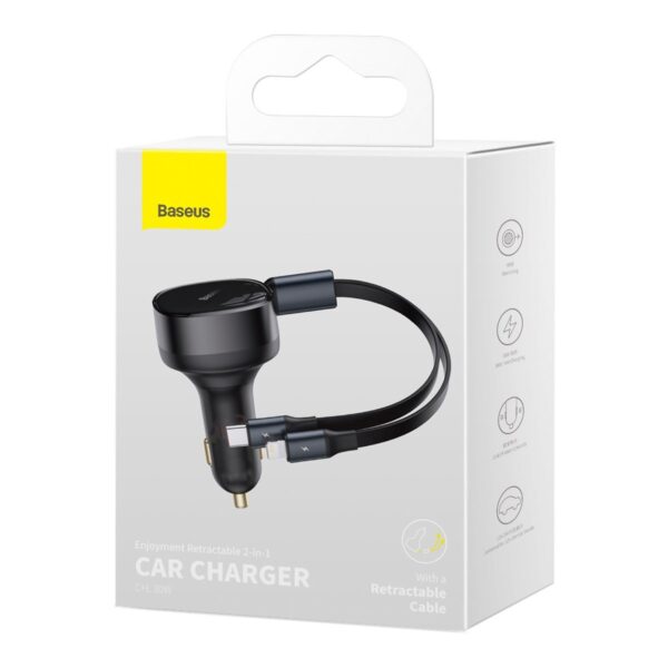 BASEUS ENJOYMENT RETACTABLE 2 IN 1 CAR CHARGER 30W CGTX000001 BLACK
