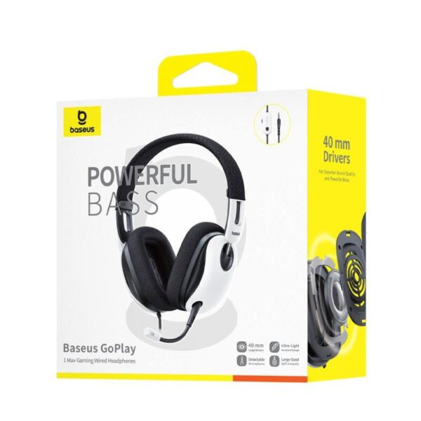 BASEUS GO PLAY 1+ MAX GAMING WIRED HEADPHONES MOON WHITE
