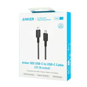 ANKER 322 USB C TO USB C CABLE 3FT BRAIDED BLACK A81F5H11