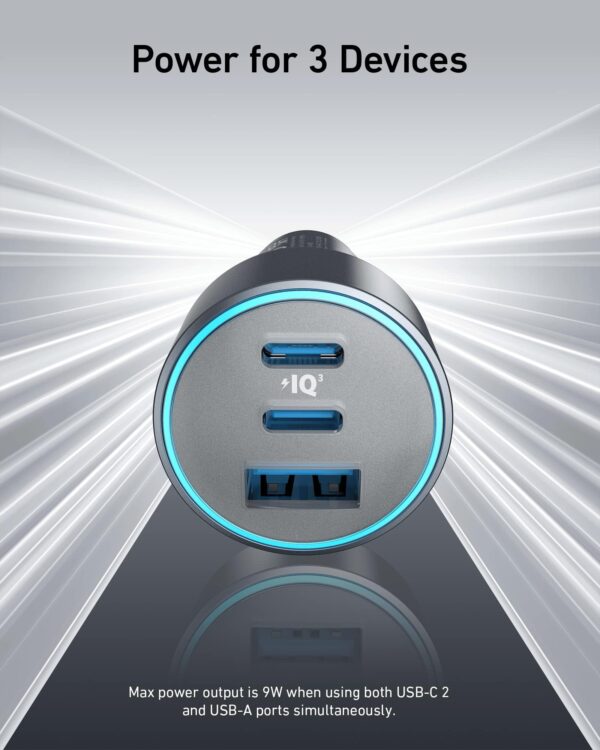 ANKER 67W POWERFUL TRIPLE PORT CAR CHARGER GRAY A2731HA1