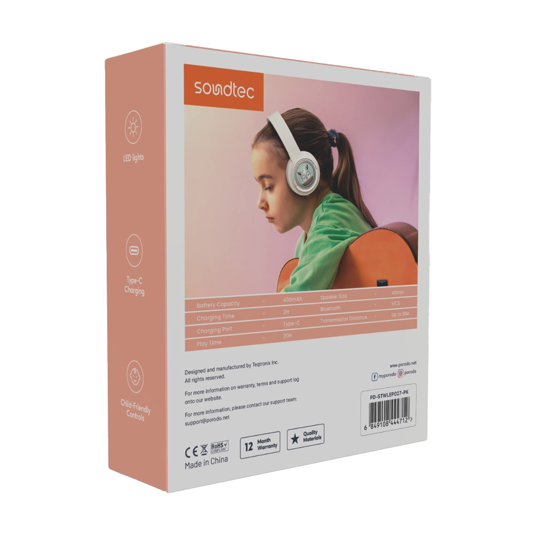 SOUNDTEC BY PORODO MOOSE WIRELESS KIDS HEADPHONE PINK PD-STWLEP027-PK - Image 2