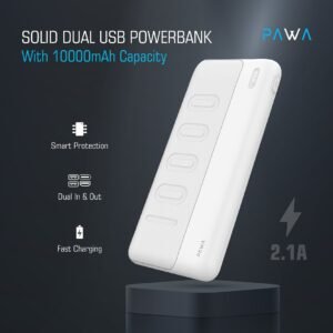 PAWA COMPACT DUAL USB POWERBANK 10000MAH WITH USB TO C CABLE PW-PB2510SL-WH