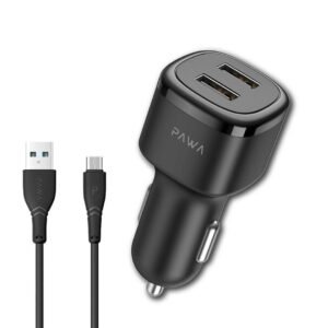 PAWA SOLID CAR CHARGER DUAL USB PORT WITH MICRO CABLE PW-24AICCM-BK