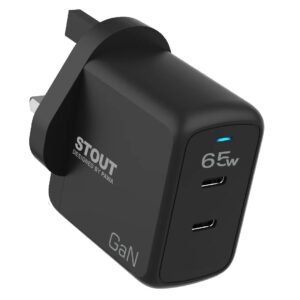 PAWA STOUT GAN CHARGER WITH DUAL PD PORT 65W PD-GN65UK-BK