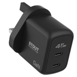 PAWA STOUT GAN TRAVEL CHARGER DUAL PORT PD 45W WITH C TO C CABLE PW-GN45UKTT-BK