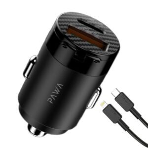 PAWA SUPERMINI CAR CHARGER PD+QC PORT 65W WITH C TO LIGHTNING CABLE PW-PDTCN65L-BK