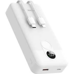 PORODO 20000MAH POWER BANK INTEGRATED CABLES WHITE PD-PBFCH058-WH