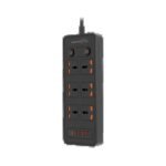 PORODO 6 AC DUAL SWITCH POWER STRIP UNIVERSAL SOCKETS 3000W 3M PB-FWCH033-BK