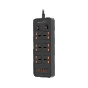 PORODO 6 AC DUAL SWITCH POWER STRIP UNIVERSAL SOCKETS 3000W 3M PB-FWCH033-BK