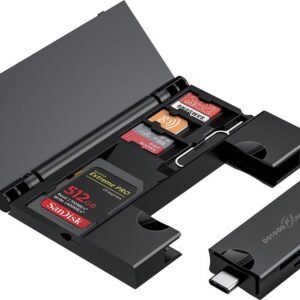 PORODO BLUE DUAL CONNECTOR CARD READER WITH 5 STORAGE SLOTS PB-CACRH-BK