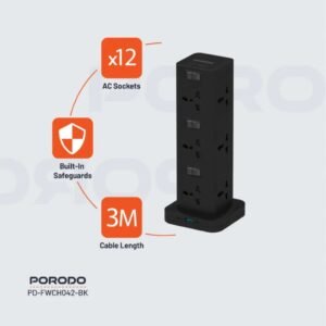 PORODO THREE STOREY 12 AC POWER HUB 20W 3M BLACK PD-FWCH042-BK