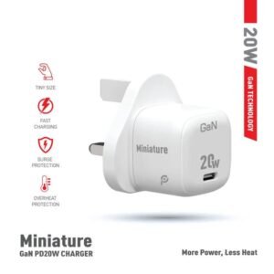 POWERO+ MINIATURE GAN PD 20W CHARGER WHITE PR-GN20UK-WH