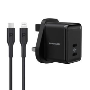 POWEROLOGY PD 35W SUPER COMPACT QUICK CHARGER WITH TYPC TO LIGHTNING 1.2M CABLE BLACK PWCUQC021