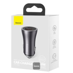 BASEUS GOLDEN CONTACTOR MAX DUAL FAST CAR CHARGER C+C 60W DARK GRAY CGJM000213