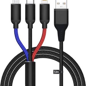 DELONE 3 IN 1 FAST CABLE NYLON BRAIDED 1.2M BLACK DL-204