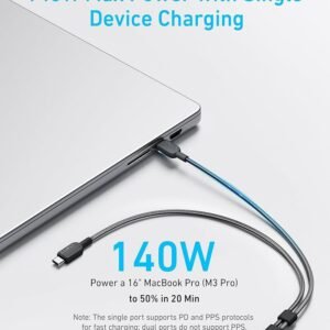 ANKER 2 IN 1 USB C TO CABLE 4FT 140W BLACK A8895H11