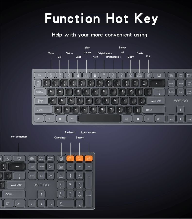 YESIDO WIRELESS COMBINATION KEYBOARD KB19 - Image 4