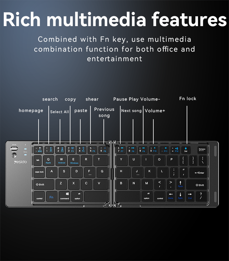 YESIDO FOLDABLE KEYBOARD KB27 - Image 10